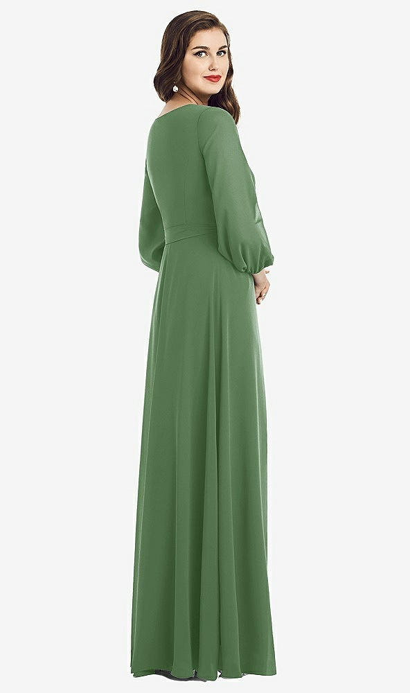 Back View - Vineyard Green Long Sleeve Wrap Maxi Dress with Front Slit