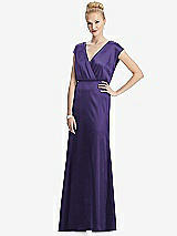 Front View Thumbnail - Regalia - PANTONE Ultra Violet Cap Sleeve Blouson Faux Wrap Dress