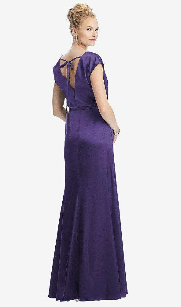Back View - Regalia - PANTONE Ultra Violet Cap Sleeve Blouson Faux Wrap Dress