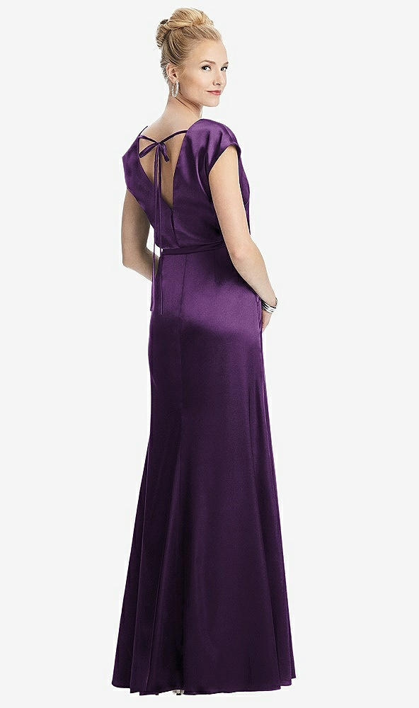 Back View - African Violet Cap Sleeve Blouson Faux Wrap Dress