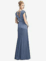 Rear View Thumbnail - Larkspur Blue Cap Sleeve Blouson Faux Wrap Dress