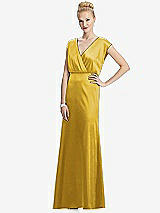Front View Thumbnail - Marigold Cap Sleeve Blouson Faux Wrap Dress