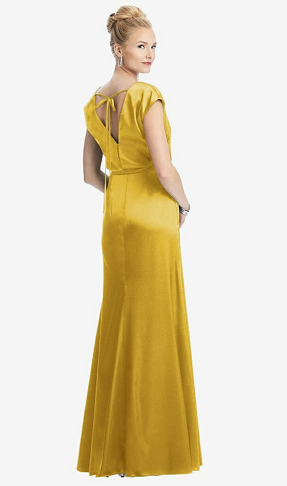 Back View - Marigold Cap Sleeve Blouson Faux Wrap Dress