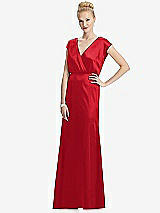 Front View Thumbnail - Parisian Red Cap Sleeve Blouson Faux Wrap Dress