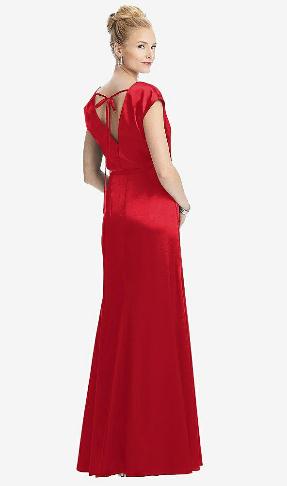 Back View - Parisian Red Cap Sleeve Blouson Faux Wrap Dress