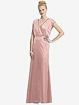 Front View Thumbnail - Rose - PANTONE Rose Quartz Cap Sleeve Blouson Faux Wrap Dress