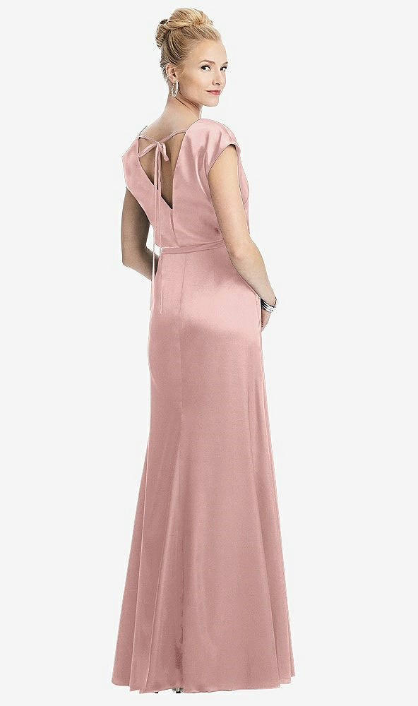 Back View - Rose - PANTONE Rose Quartz Cap Sleeve Blouson Faux Wrap Dress