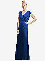 Front View Thumbnail - Sapphire Cap Sleeve Blouson Faux Wrap Dress