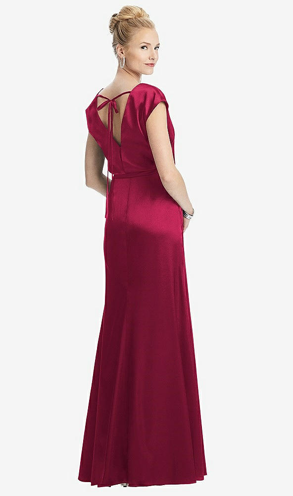 Back View - Valentine Cap Sleeve Blouson Faux Wrap Dress