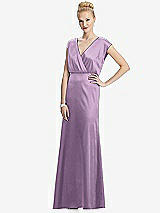 Front View Thumbnail - Wood Violet Cap Sleeve Blouson Faux Wrap Dress