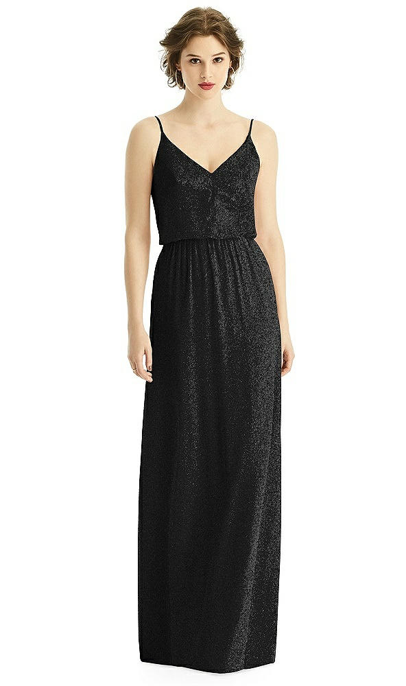 Front View - Black Silver After Six Shimmer Bridesmaid Dress 1506LS