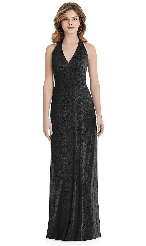 Front View - Black Silver After Six Shimmer Bridesmaid Dress 1516LS