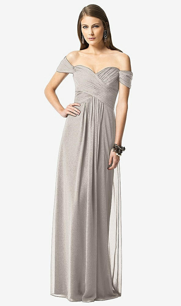 Front View - Taupe Silver Dessy Shimmer Bridesmaid Dress 2844LS
