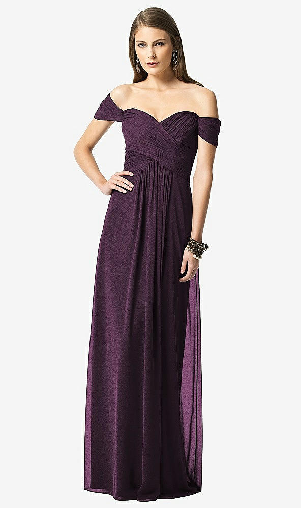 Front View - Aubergine Silver Dessy Shimmer Bridesmaid Dress 2844LS