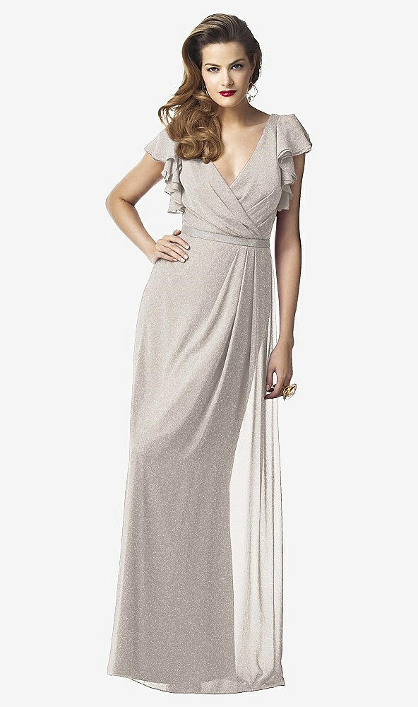 Front View - Taupe Silver Dessy Shimmer Bridesmaid Dress 2874LS