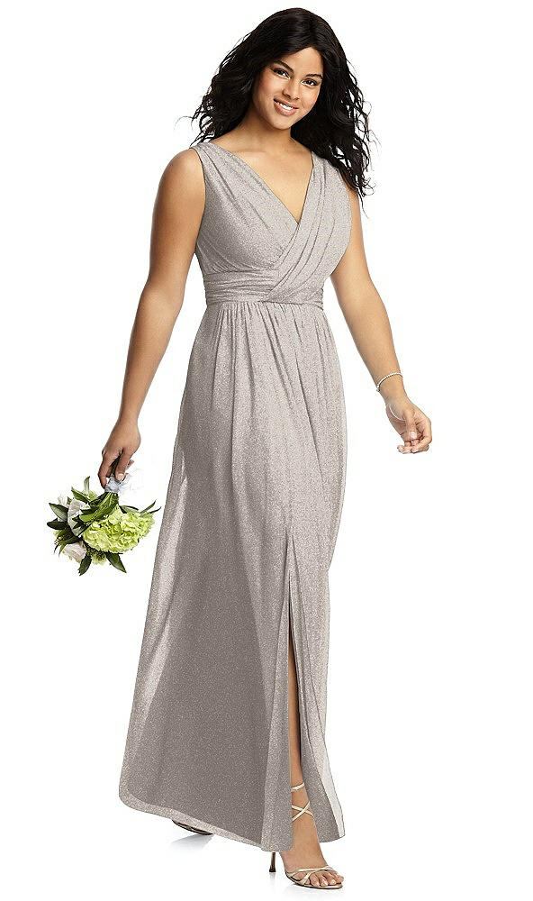 Front View - Taupe Silver Dessy Shimmer Bridesmaid Dress 2894LS