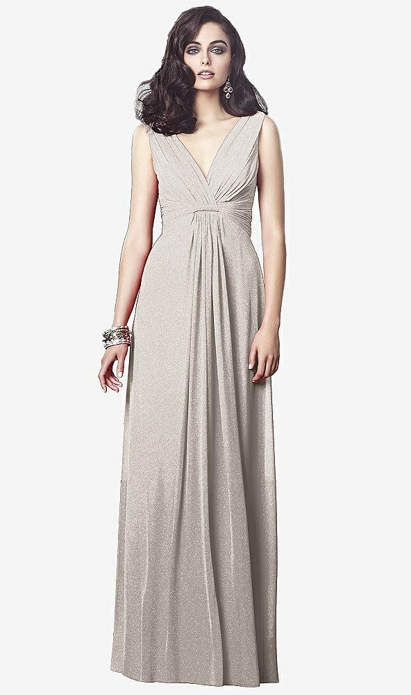 Front View - Taupe Silver Dessy Shimmer Bridesmaid Dress 2907LS