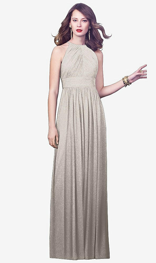 Front View - Taupe Silver Dessy Shimmer Bridesmaid Dress 2918LS