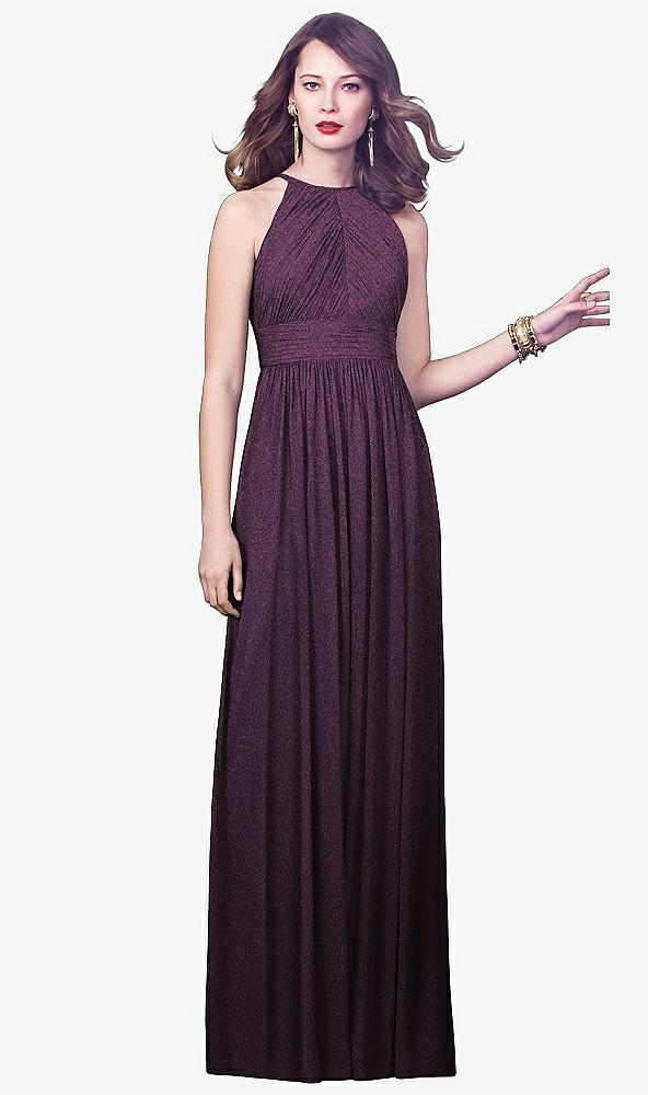 Front View - Aubergine Silver Dessy Shimmer Bridesmaid Dress 2918LS