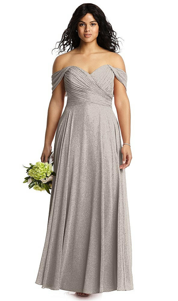 Front View - Taupe Silver Dessy Shimmer Bridesmaid Dress 2970LS