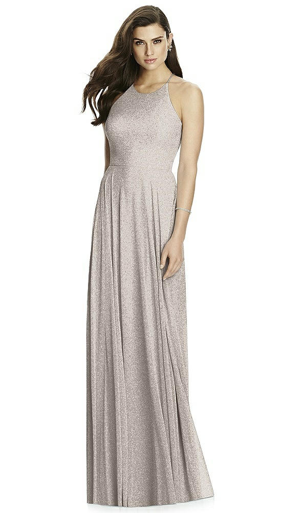 Front View - Taupe Silver Dessy Shimmer Bridesmaid Dress 2988LS