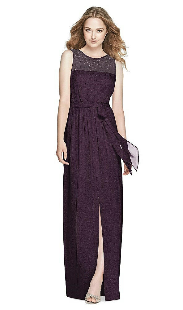 Front View - Aubergine Silver Dessy Shimmer Bridesmaid Dress 3025LS