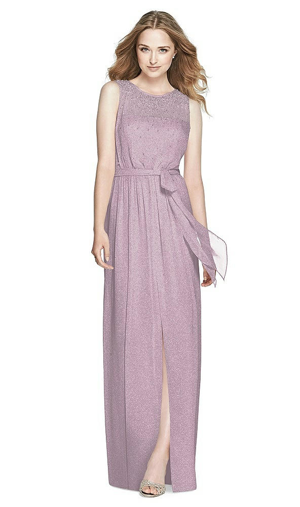 Front View - Suede Rose Silver Dessy Shimmer Bridesmaid Dress 3025LS