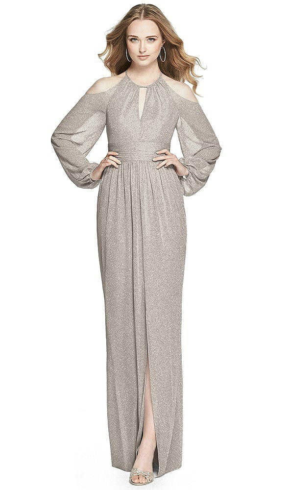 Front View - Taupe Silver Dessy Shimmer Bridesmaid Dress 3018LS