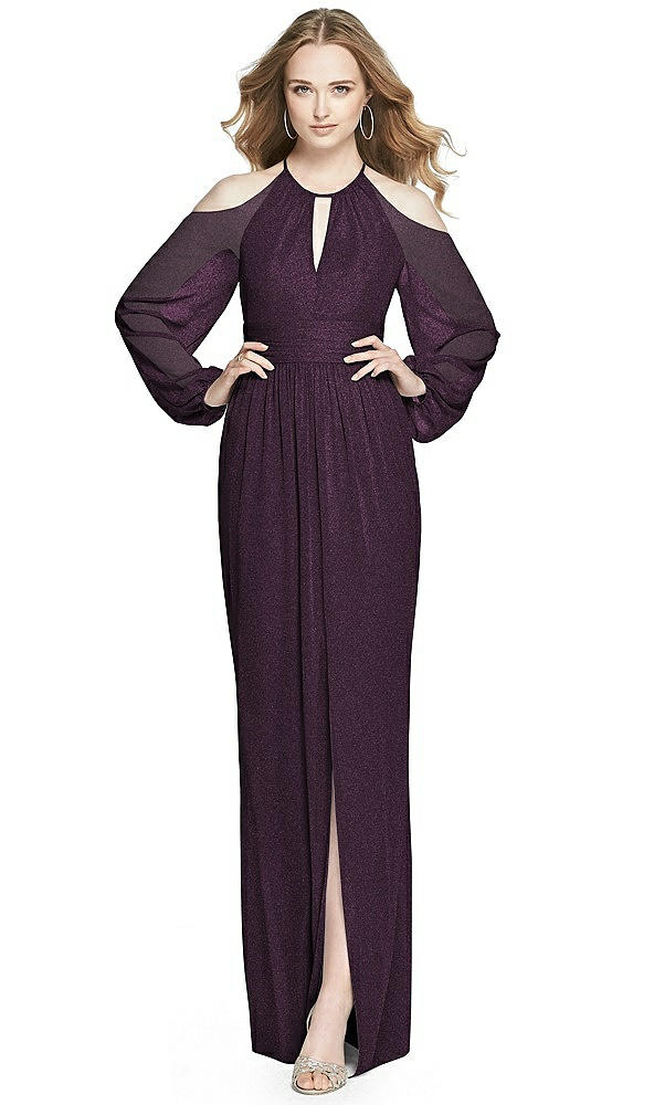 Front View - Aubergine Silver Dessy Shimmer Bridesmaid Dress 3018LS