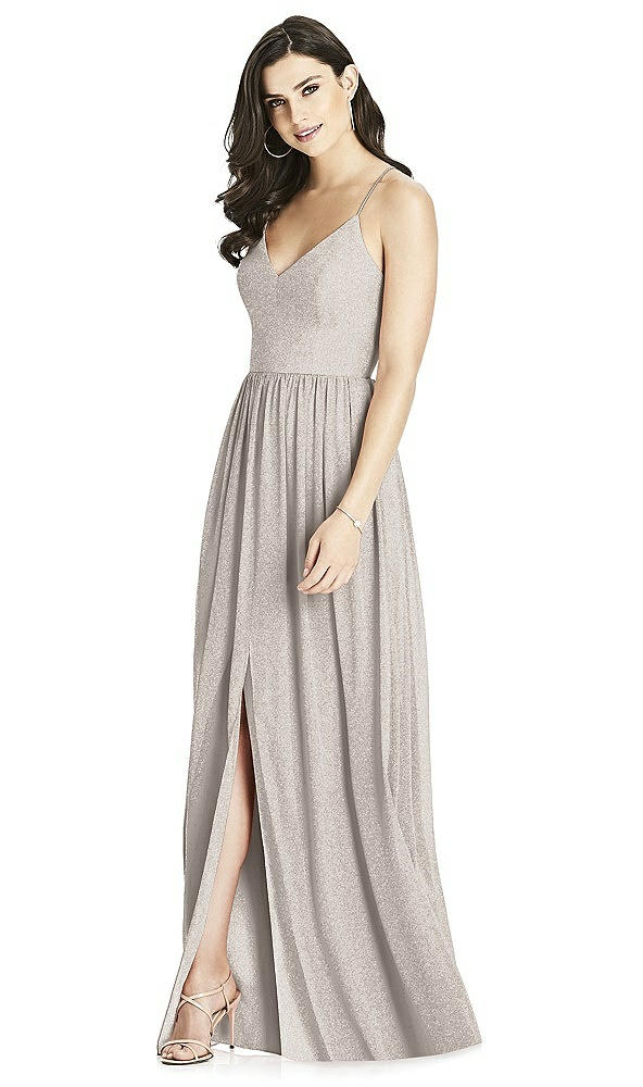 Front View - Taupe Silver Dessy Shimmer Bridesmaid Dress 3019LS