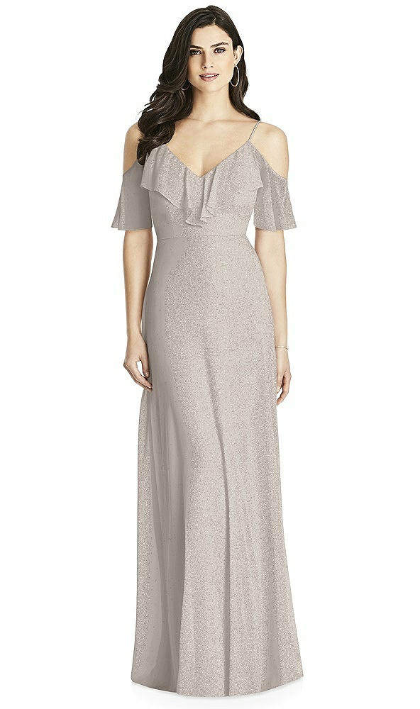 Front View - Taupe Silver Dessy Shimmer Bridesmaid Dress 3020LS
