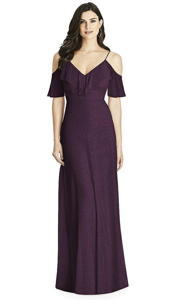 Front View - Aubergine Silver Dessy Shimmer Bridesmaid Dress 3020LS