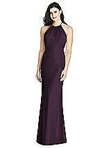 Rear View Thumbnail - Aubergine Silver Shimmer Halter-Neck Ruffle-Back Chiffon Trumpet Gown