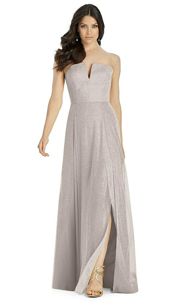 Front View - Taupe Silver Dessy Shimmer Bridesmaid Dress 3041LS