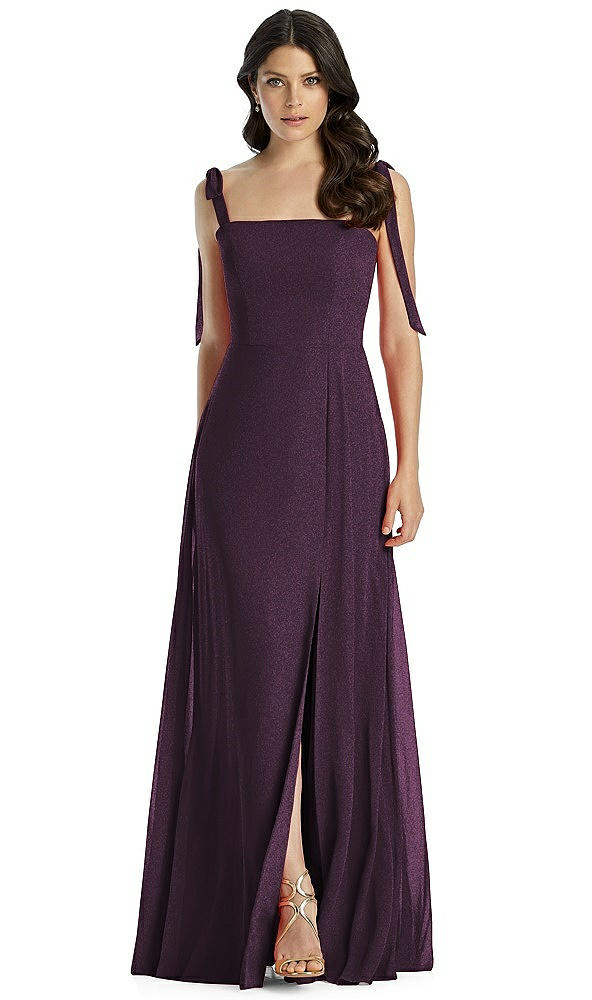 Front View - Aubergine Silver Dessy Shimmer Bridesmaid Dress 3042LS