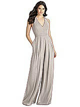 Front View Thumbnail - Taupe Silver Dessy Shimmer Bridesmaid Jumpsuit Arielle LS