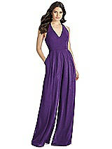 Front View Thumbnail - Majestic Gold Dessy Shimmer Bridesmaid Jumpsuit Arielle LS