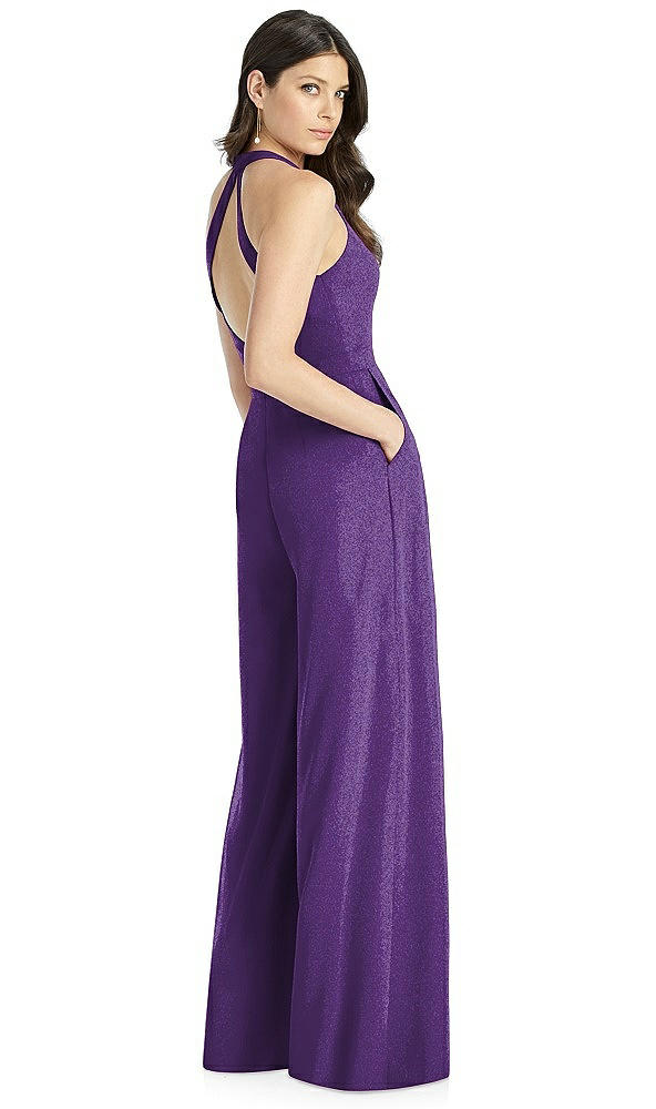 Back View - Majestic Gold Dessy Shimmer Bridesmaid Jumpsuit Arielle LS