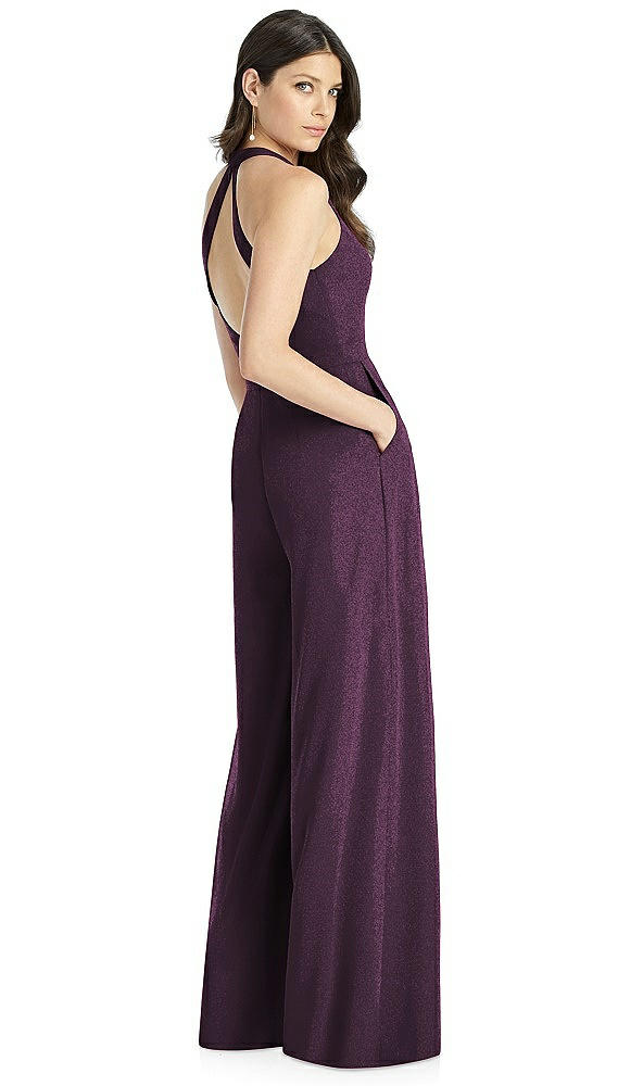 Back View - Aubergine Silver Dessy Shimmer Bridesmaid Jumpsuit Arielle LS