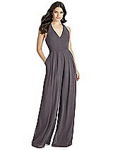 Front View Thumbnail - Stormy Silver Dessy Shimmer Bridesmaid Jumpsuit Arielle LS