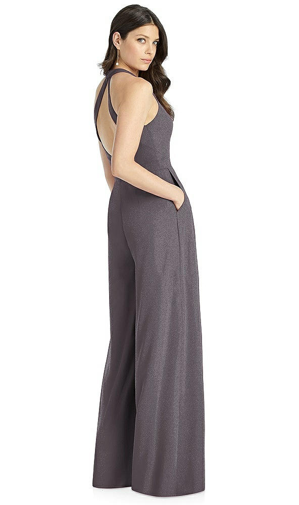 Back View - Stormy Silver Dessy Shimmer Bridesmaid Jumpsuit Arielle LS