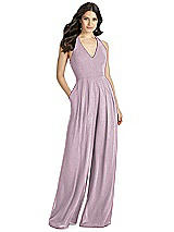 Front View Thumbnail - Suede Rose Silver Dessy Shimmer Bridesmaid Jumpsuit Arielle LS