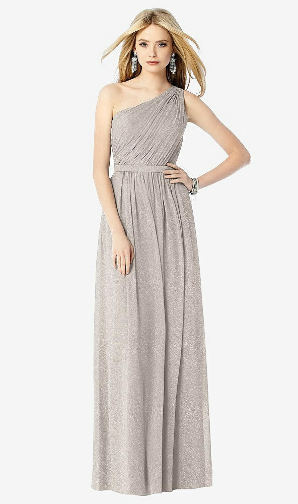 Front View - Taupe Silver After Six Shimmer Bridesmaid Dress 6706LS