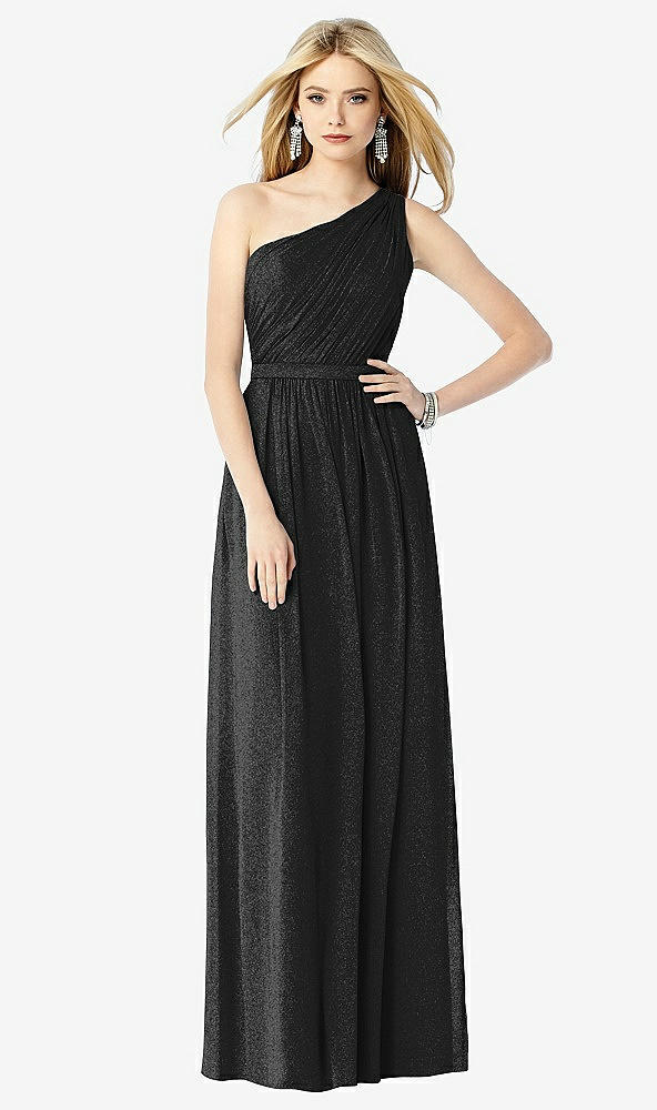 Front View - Black Silver After Six Shimmer Bridesmaid Dress 6706LS