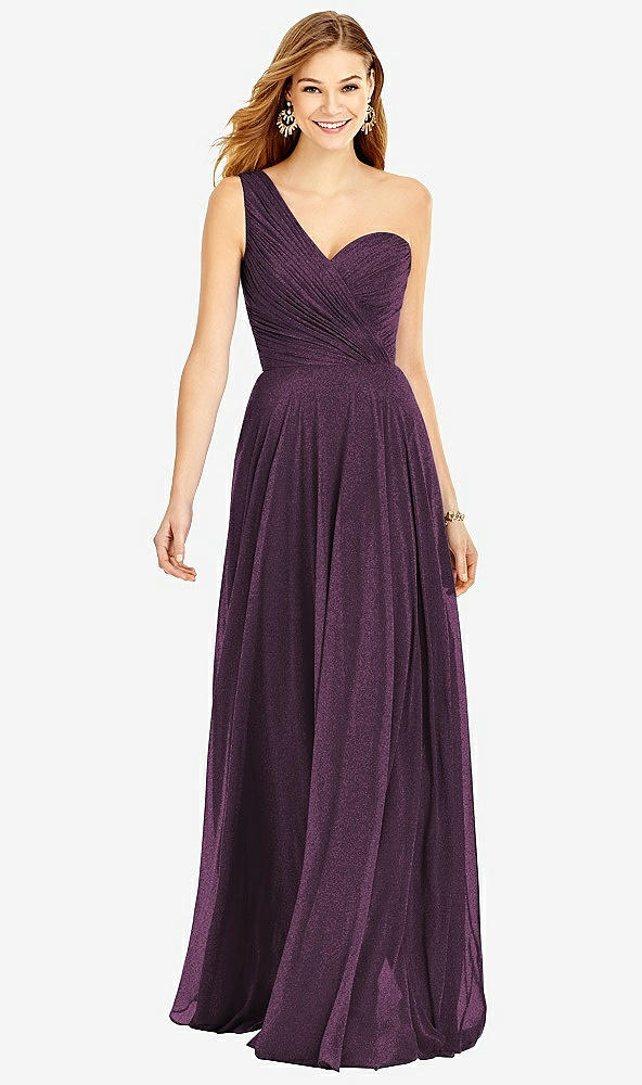 Front View - Aubergine Silver After Six Shimmer Bridesmaid Dress 6751LS