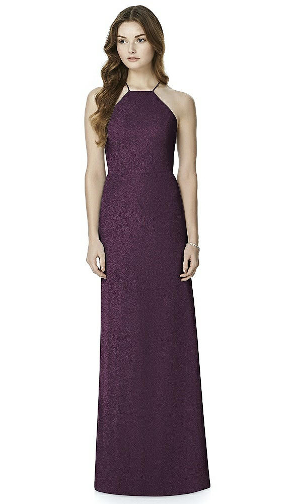 Front View - Aubergine Silver After Six Shimmer Bridesmaid Dress 6762LS