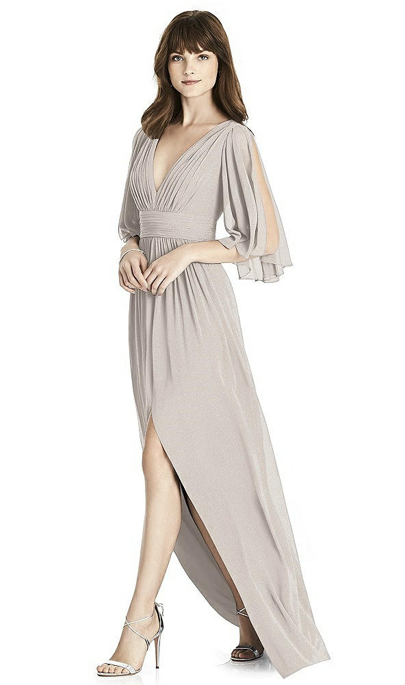 Front View - Taupe Silver After Six Shimmer Bridesmaid Dress 6777LS