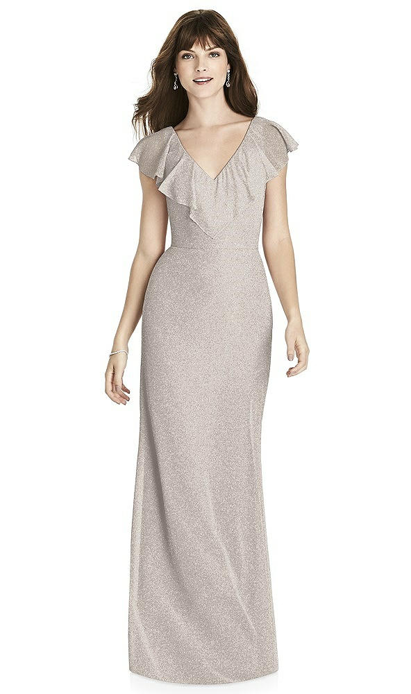Front View - Taupe Silver After Six Shimmer Bridesmaid Dress 6779LS