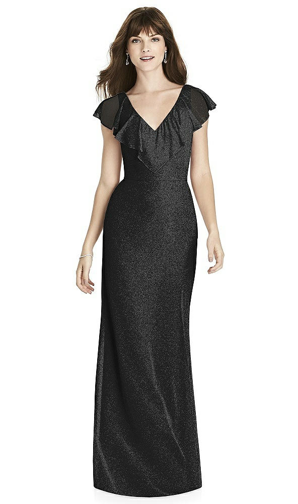 Front View - Black Silver After Six Shimmer Bridesmaid Dress 6779LS