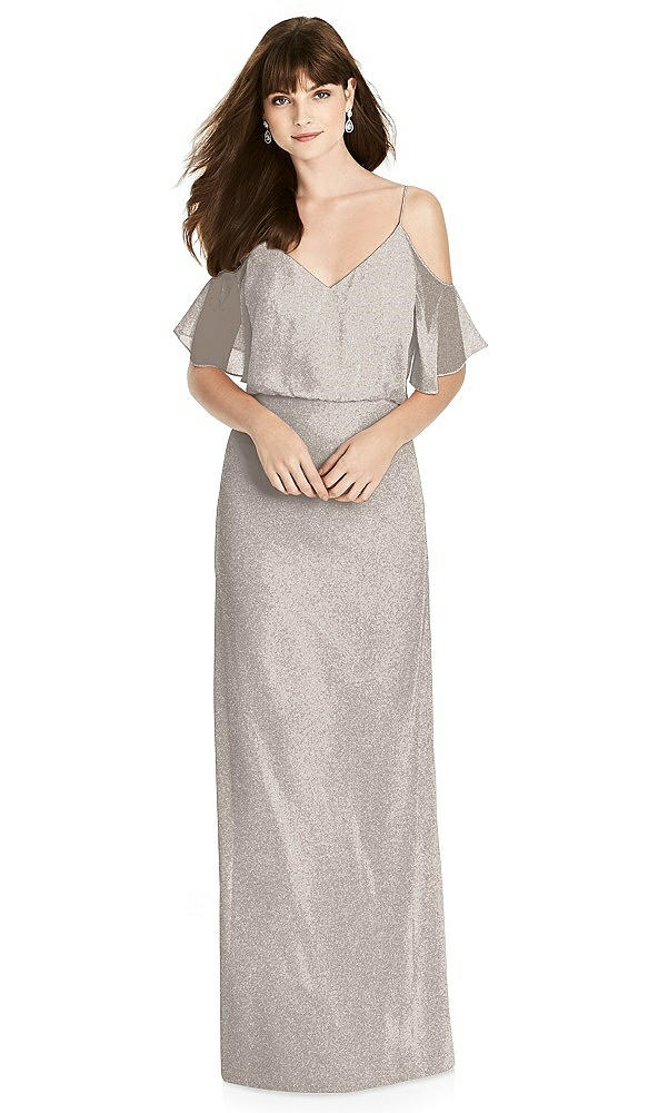 Front View - Taupe Silver After Six Shimmer Bridesmaid Dress 6781LS